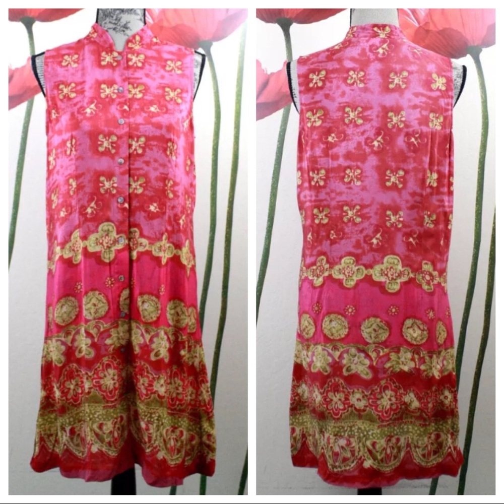 Amanda Smith Silk Red Geo Print Button Shirt Dress